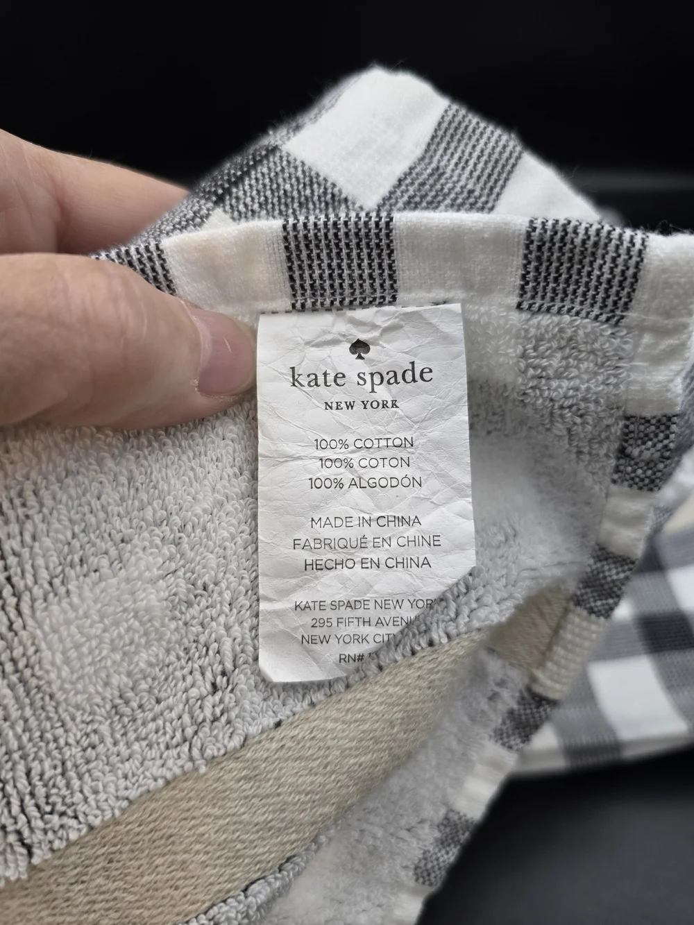 kate spade Black & White Buffalo Check Towels with Gold Sunflower